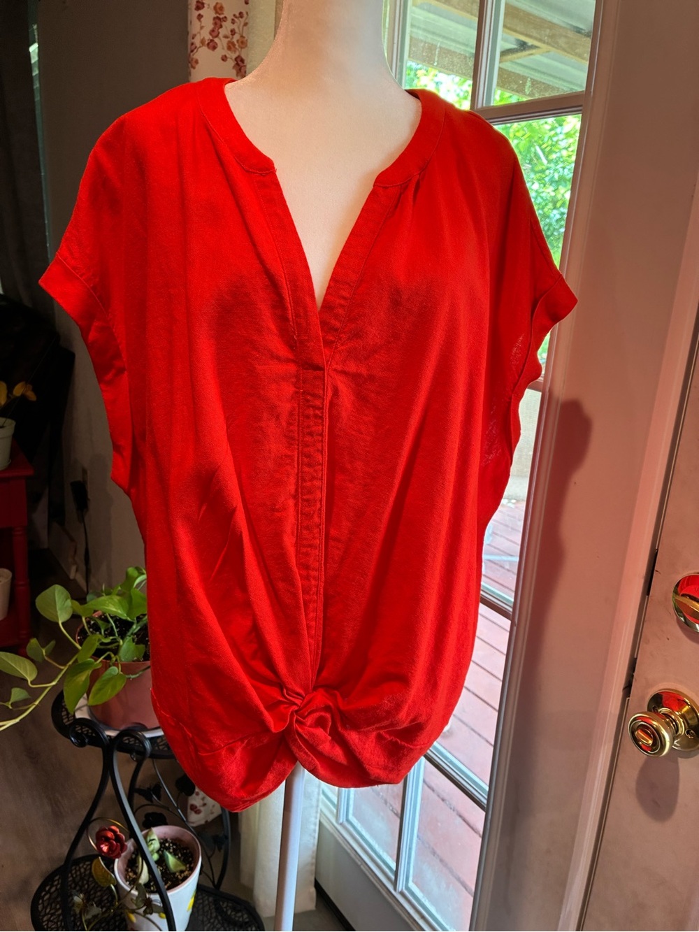 Marc New York Bright Red Knot-Front V-Neck Blouse